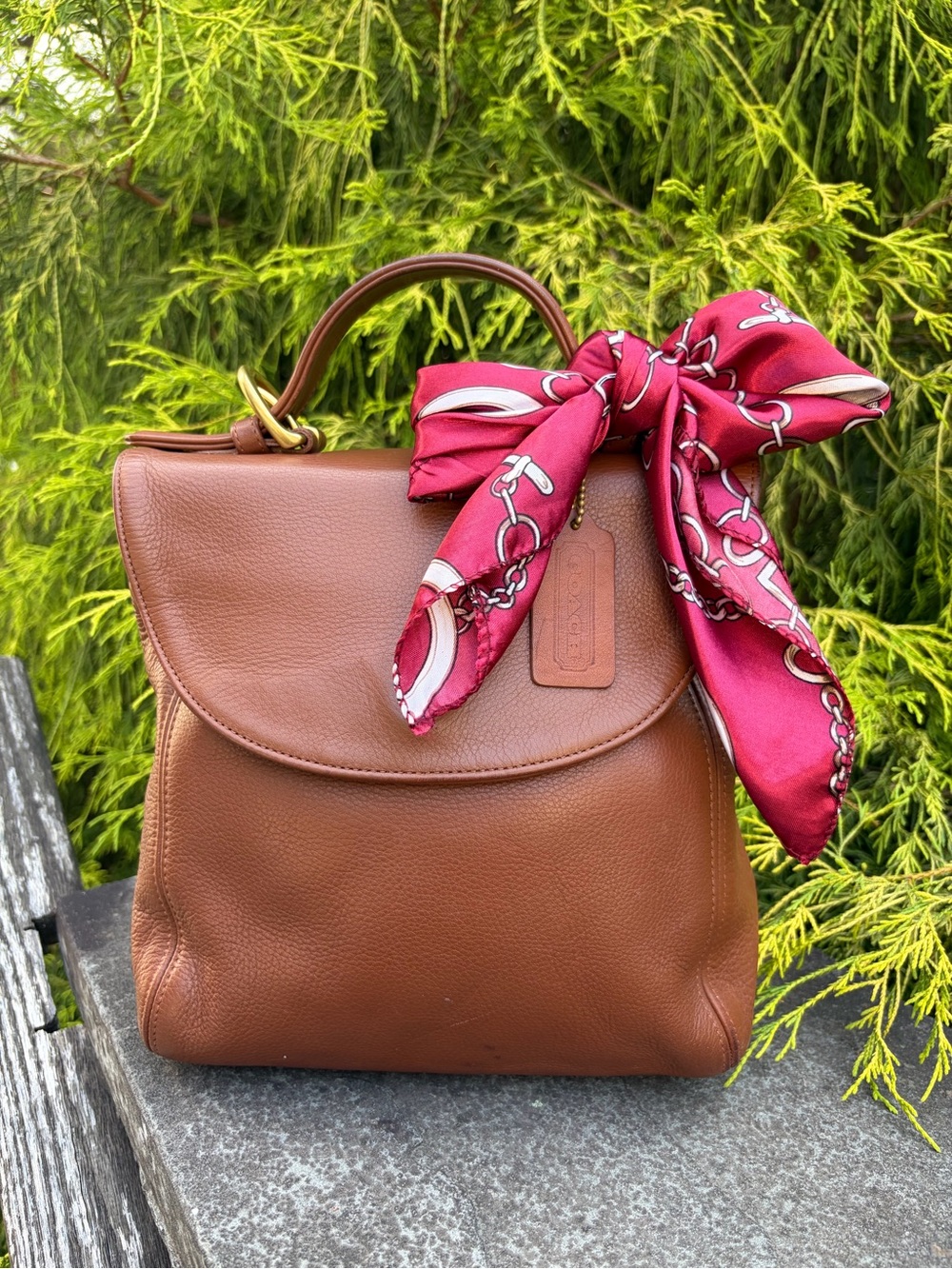 Vintage Coach SoHo Handle Bag 9951 British Tan with Scarf
